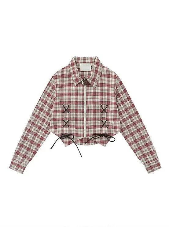 American Check Design Short Shirt Retro Strap