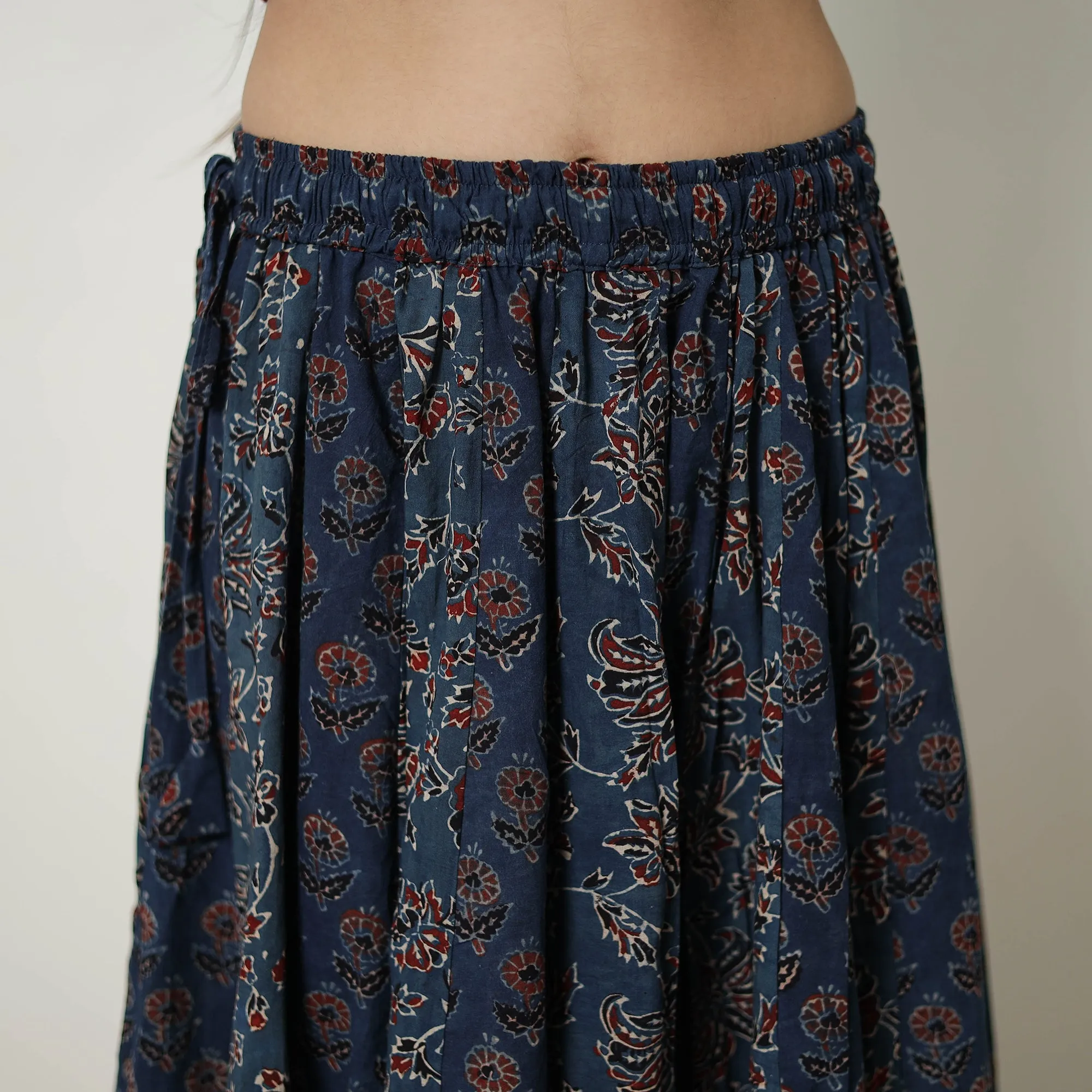 Blue - Block Print Cotton 24 Kali Patchwork Ajrakh Long Skirt 18
