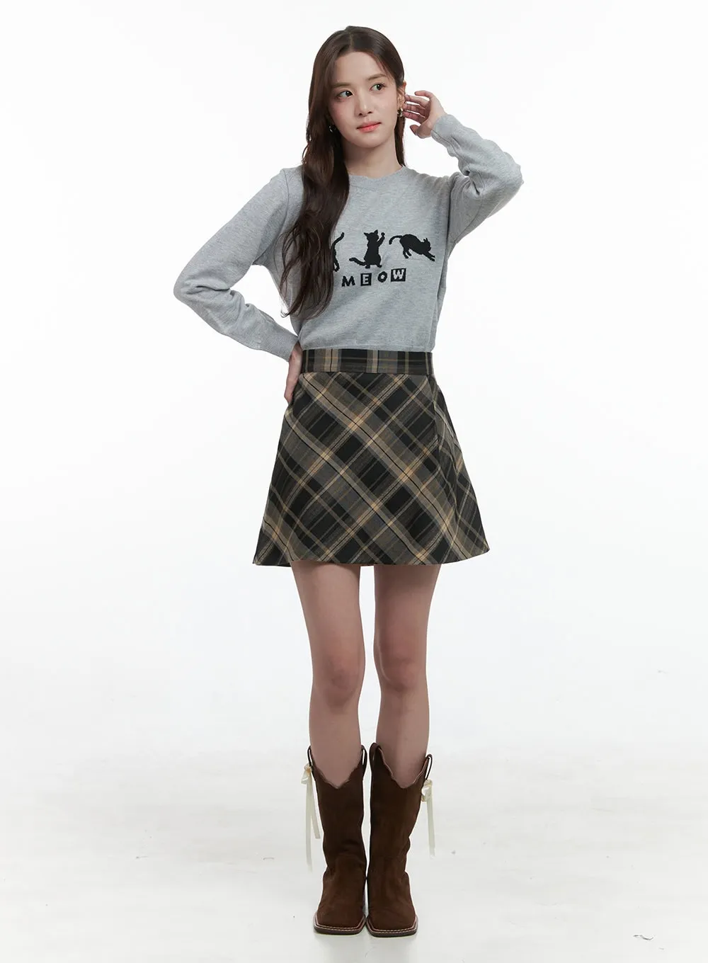 Bold Check Print Mini Skirt OS416