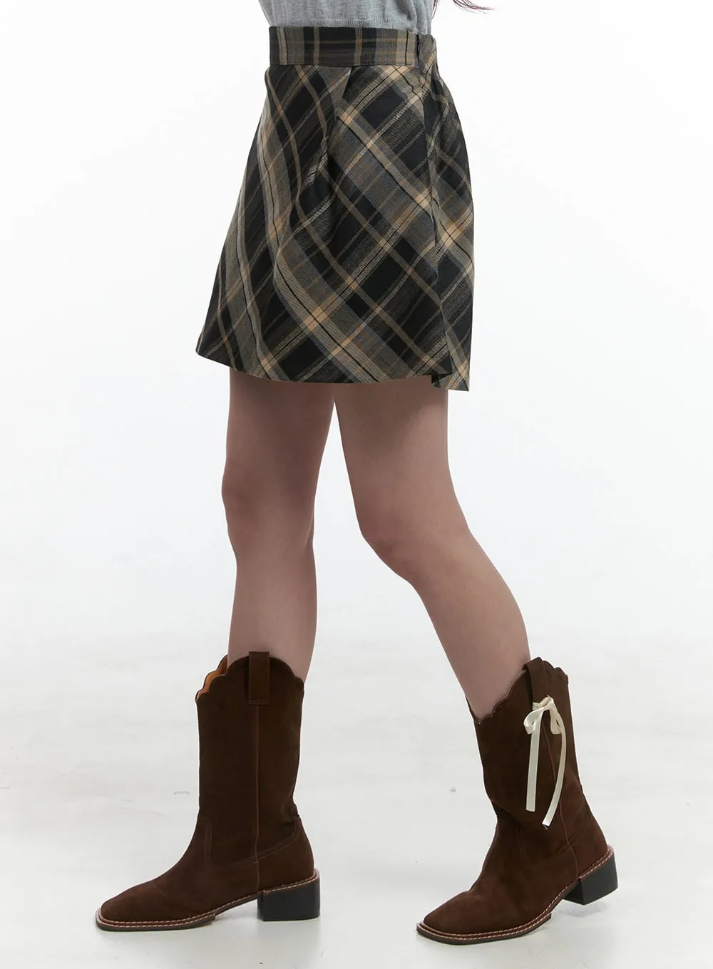 Bold Check Print Mini Skirt OS416