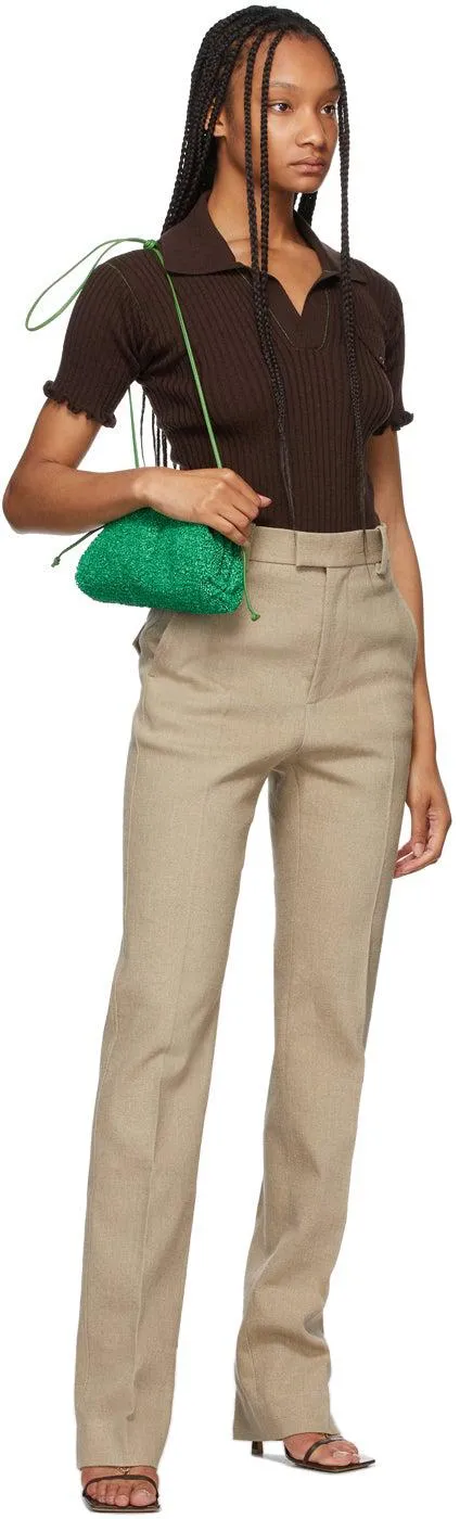 Bottega Veneta Brown Lightweight Rib Knit Polo