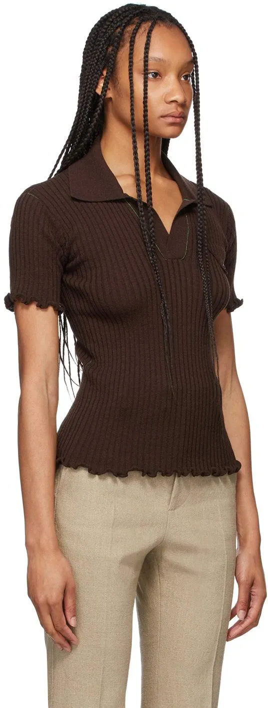 Bottega Veneta Brown Lightweight Rib Knit Polo