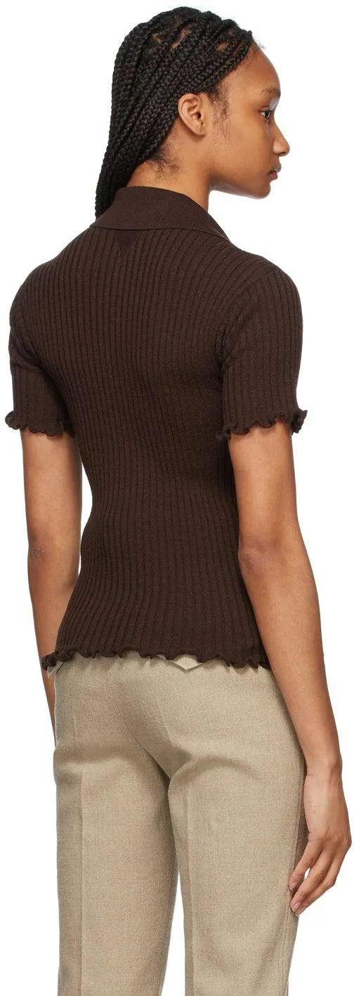 Bottega Veneta Brown Lightweight Rib Knit Polo