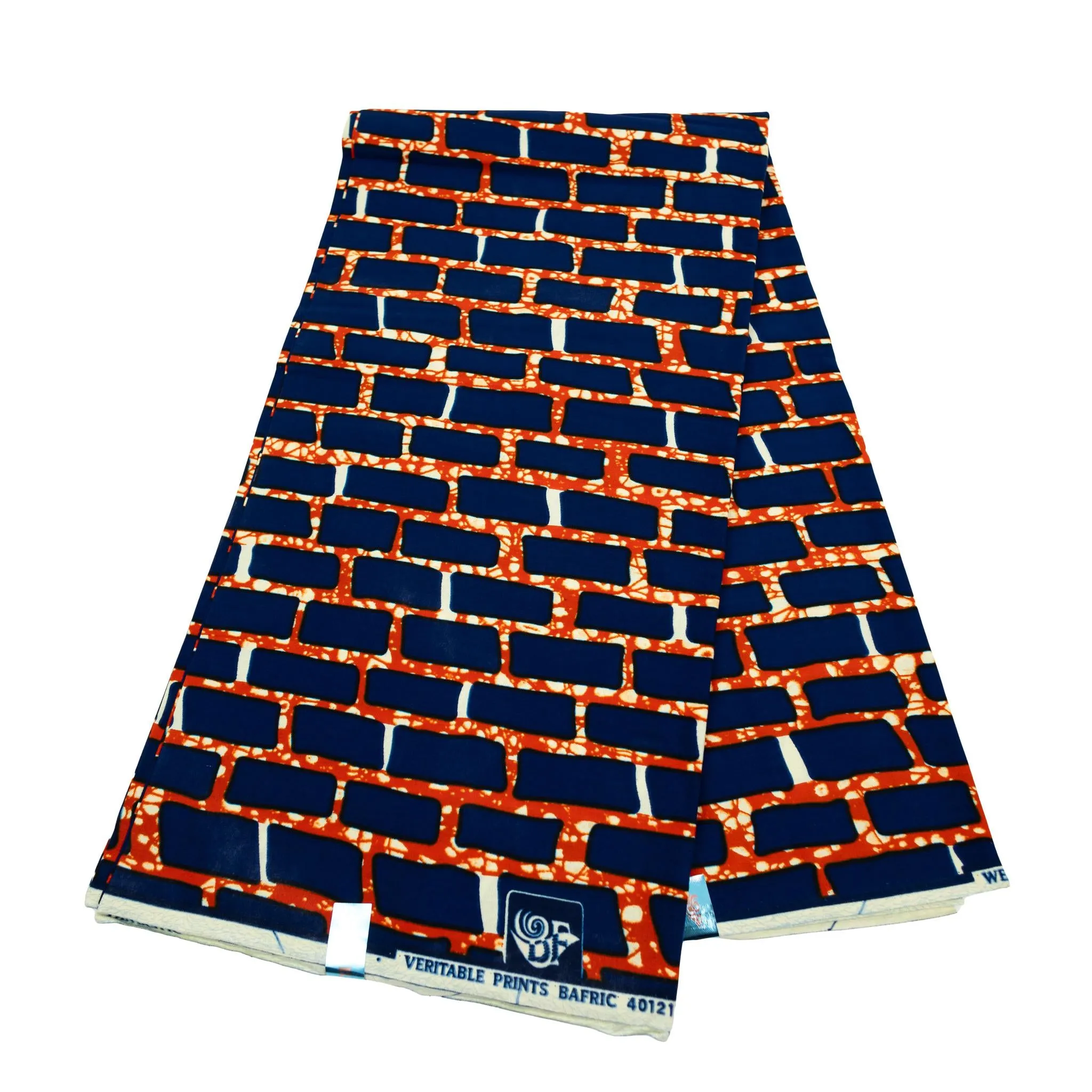 Brick Blue & Orange Wax Pint Fabric - 6 Yards
