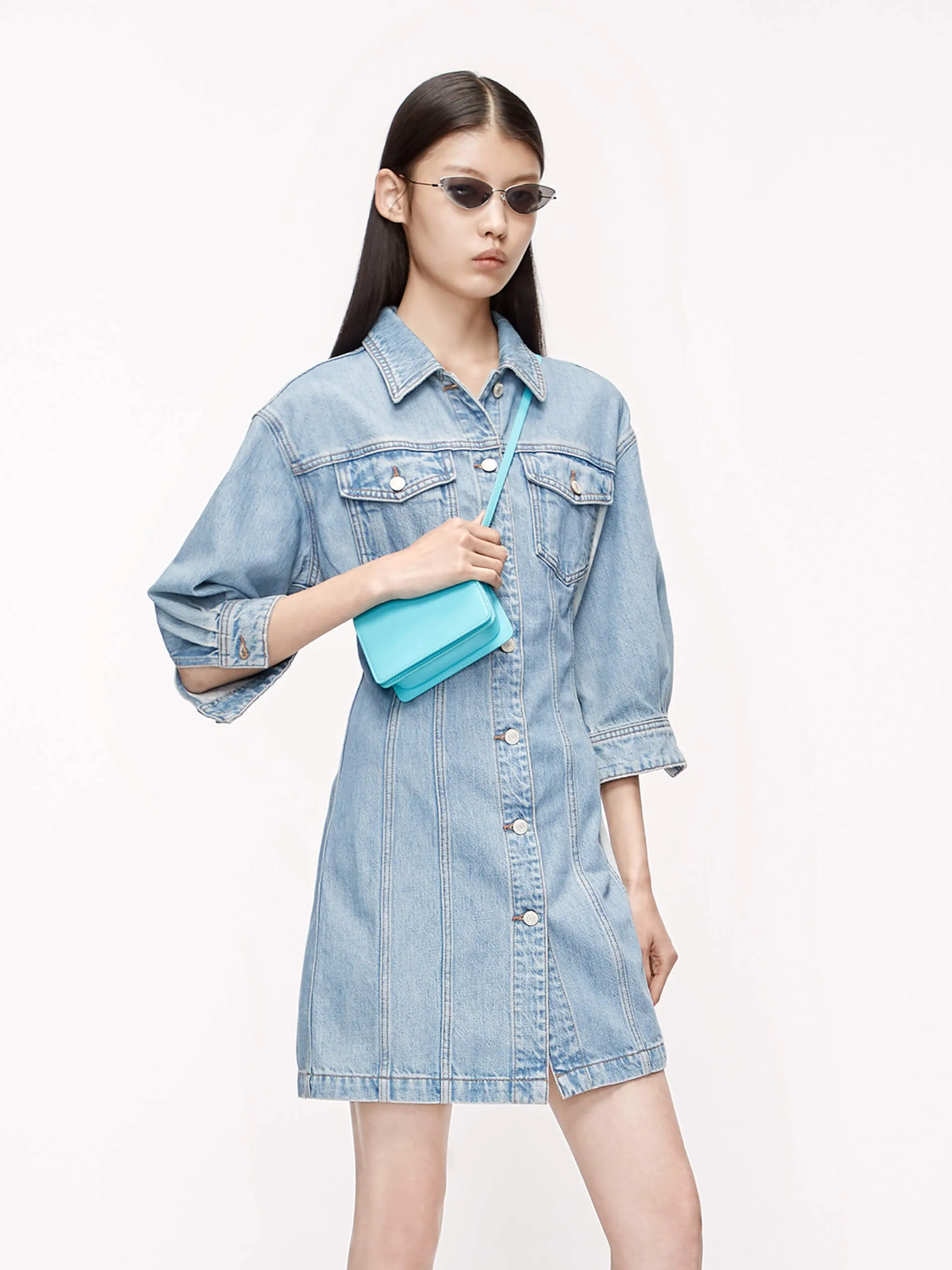 Contrast Buttoned Denim Dress