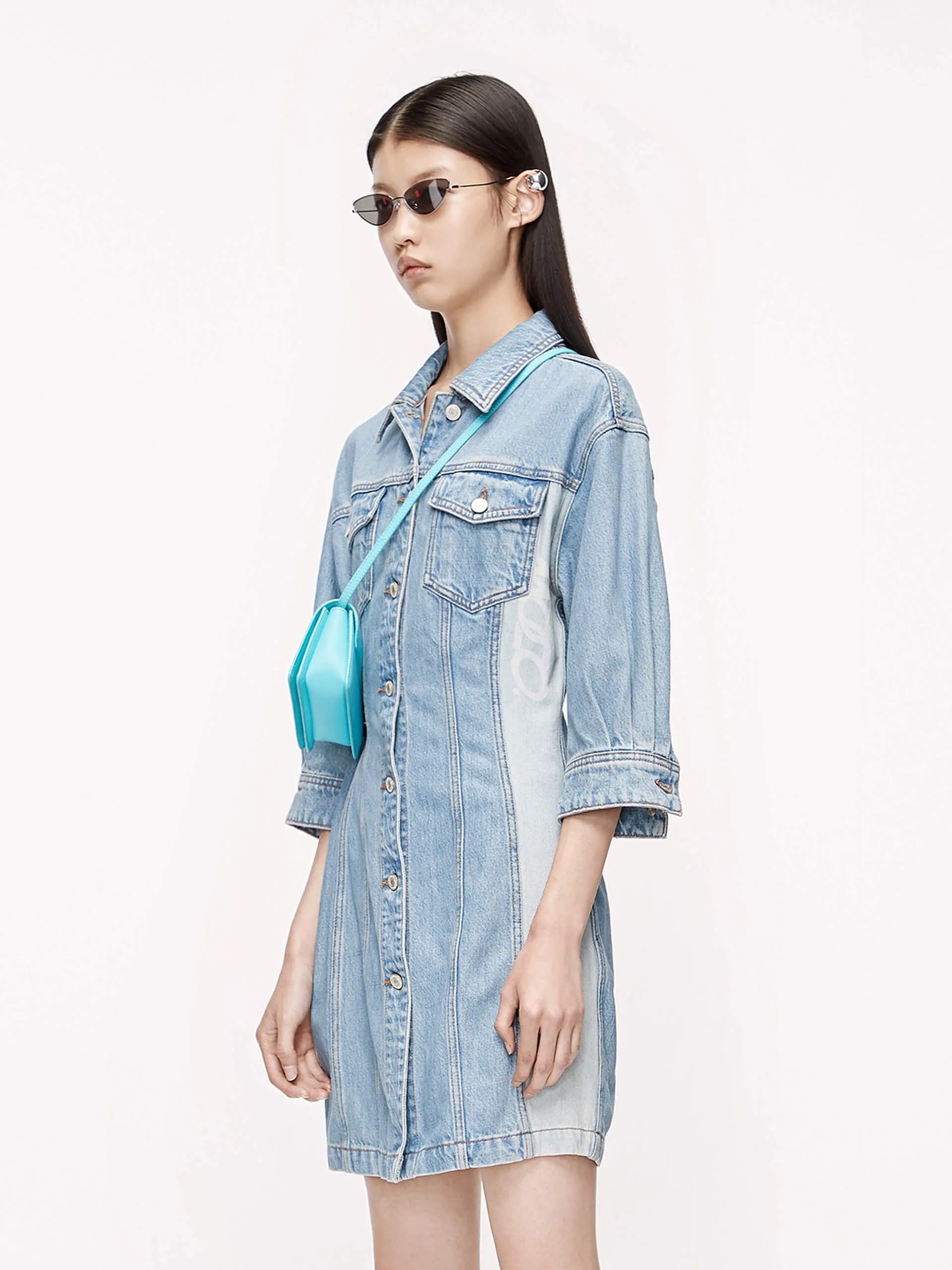 Contrast Buttoned Denim Dress