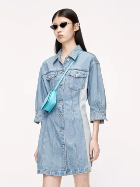 Contrast Buttoned Denim Dress