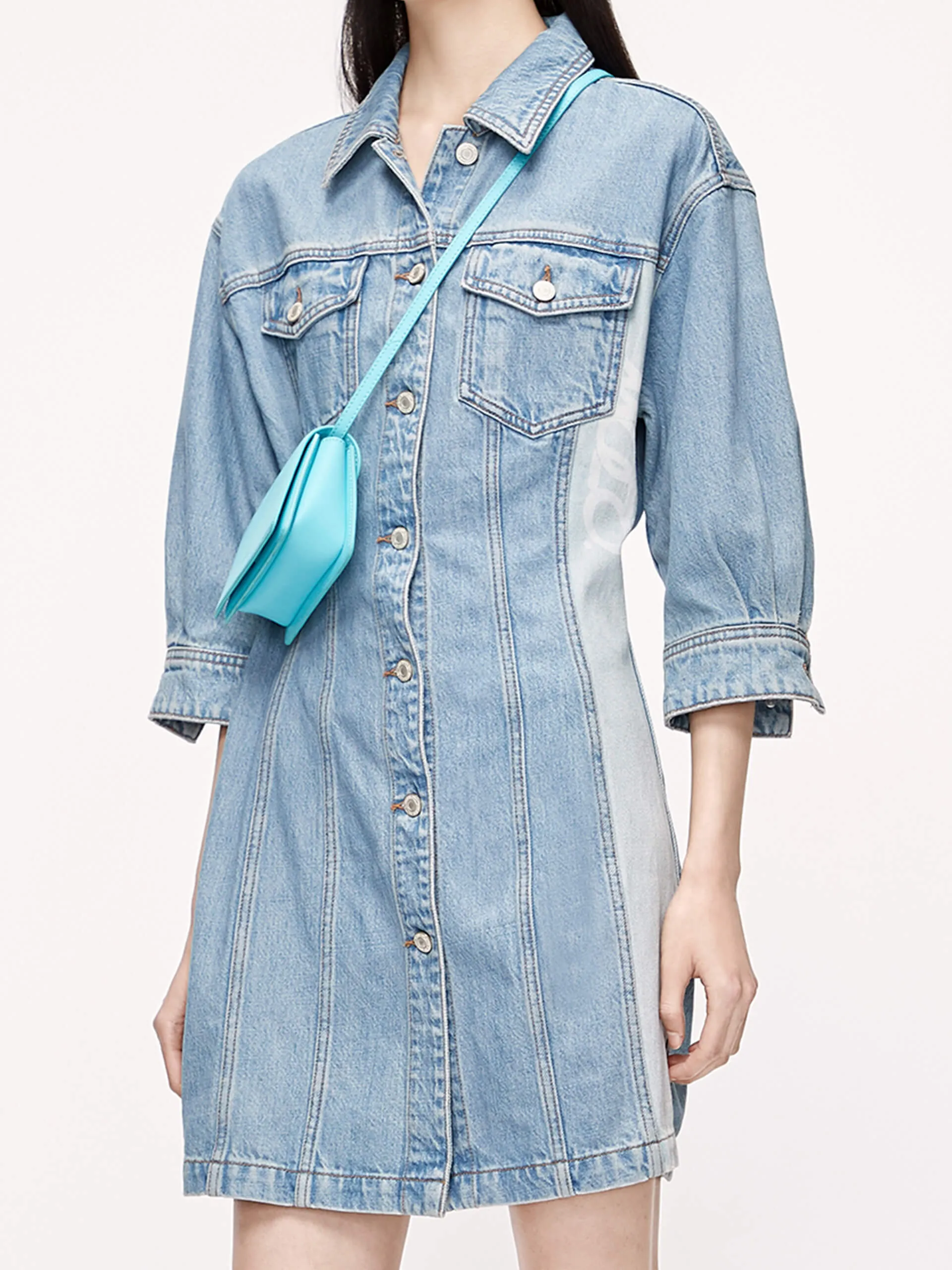 Contrast Buttoned Denim Dress