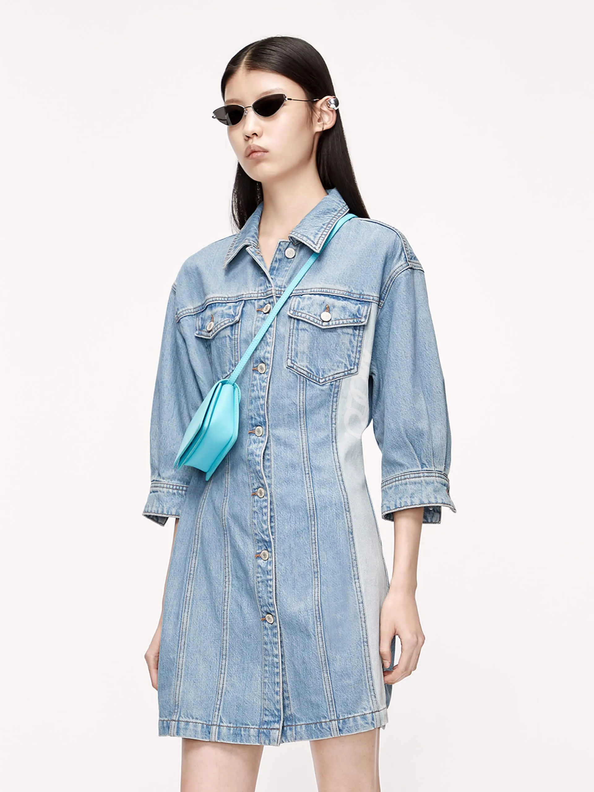Contrast Buttoned Denim Dress