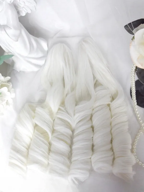 Creamy White Short Bob Cut Wig With Bangs＋Double Ponytail Claw Clips