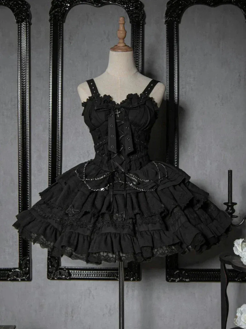 Dress Short Cross Contract Sweetheart Gothic