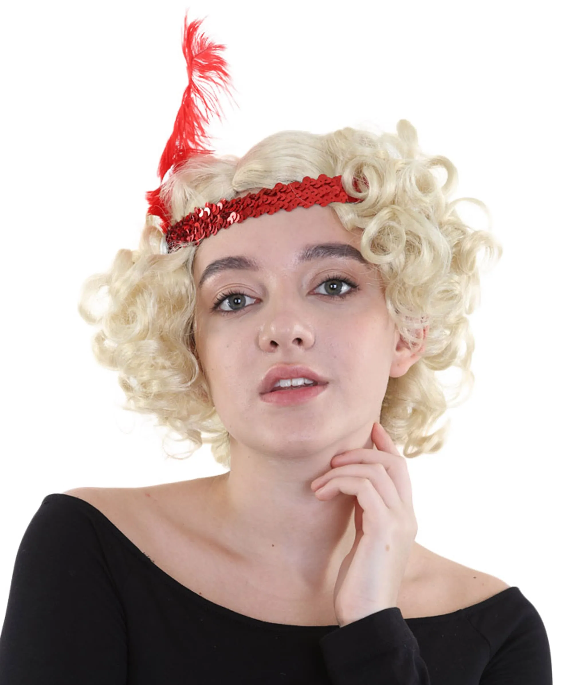 Hollywood Feather Flapper Womens Wig | Blond Character Cosplay Halloween Wig | Premium Breathable Capless Cap