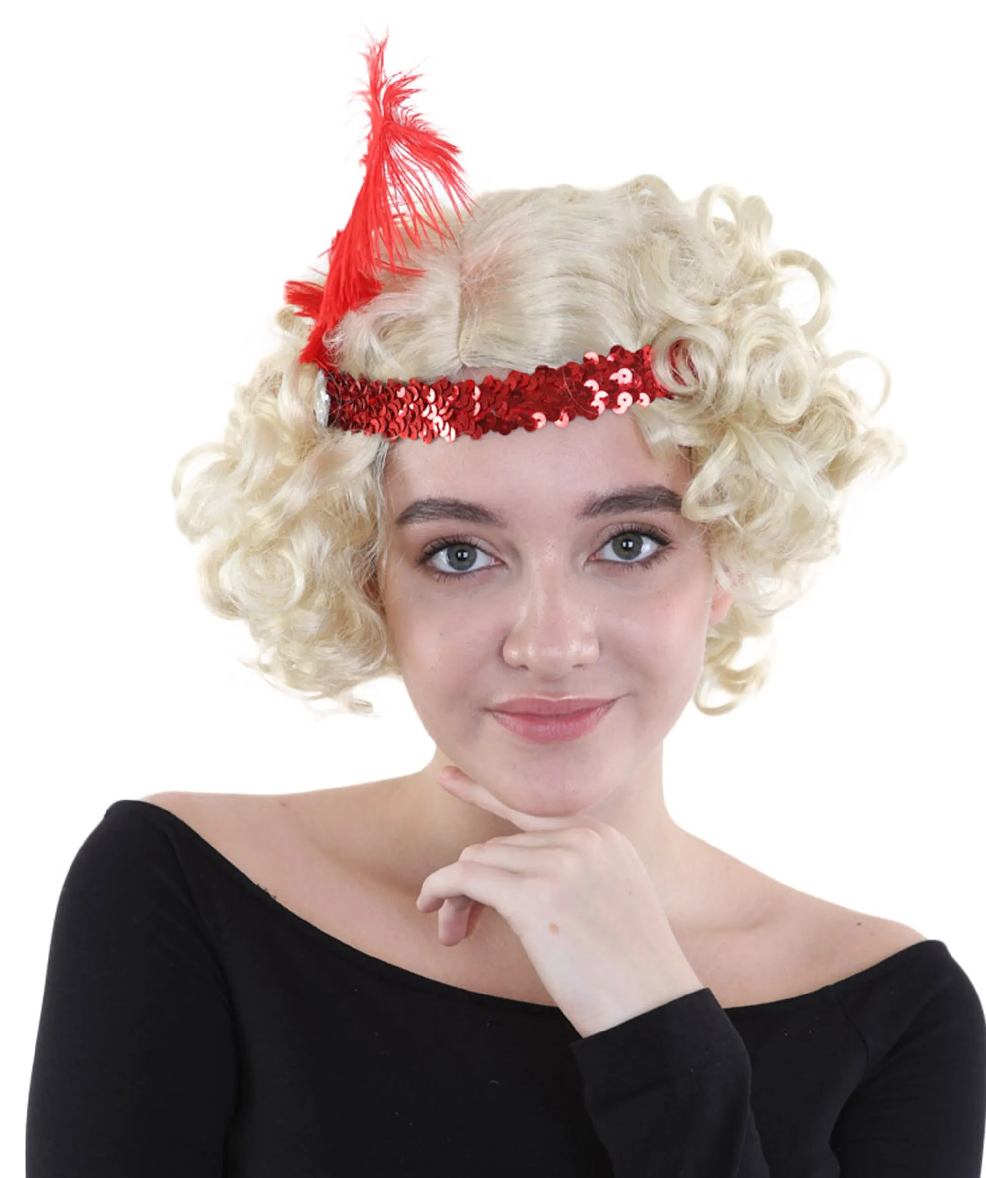 Hollywood Feather Flapper Womens Wig | Blond Character Cosplay Halloween Wig | Premium Breathable Capless Cap