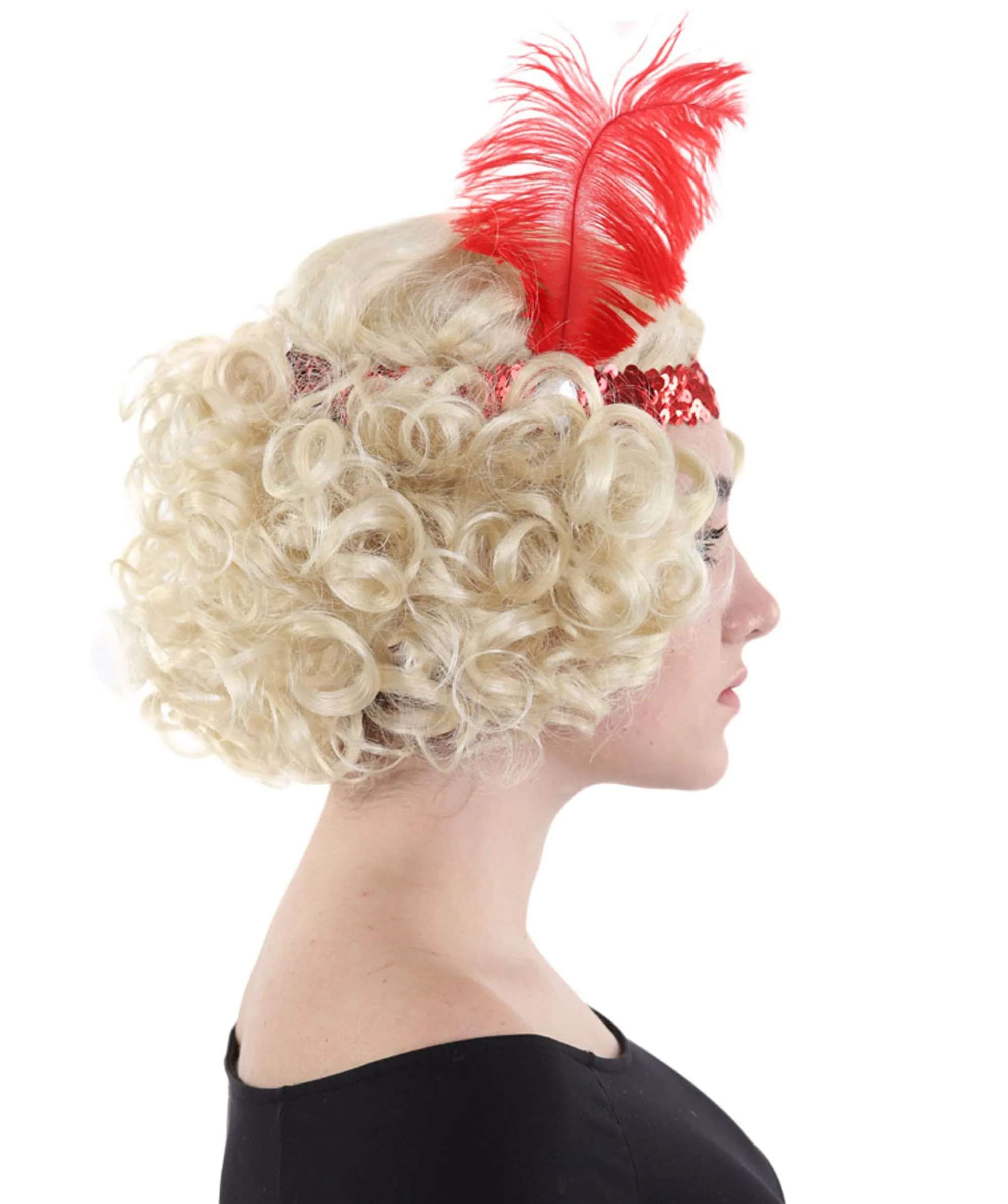 Hollywood Feather Flapper Womens Wig | Blond Character Cosplay Halloween Wig | Premium Breathable Capless Cap