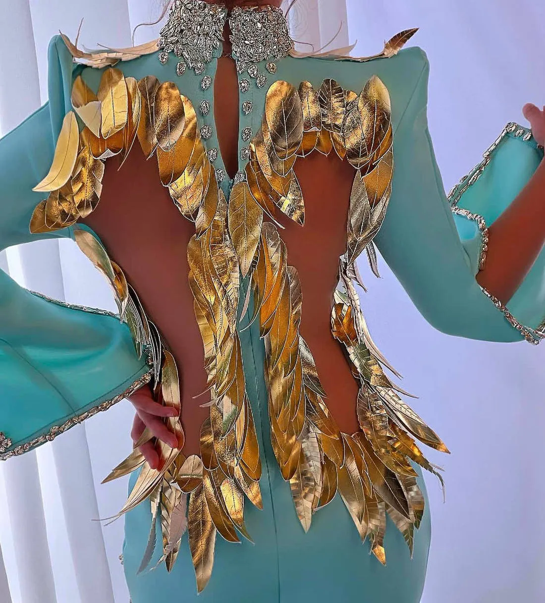 Karsyn Long High Neck Blue Gold Evening Dress