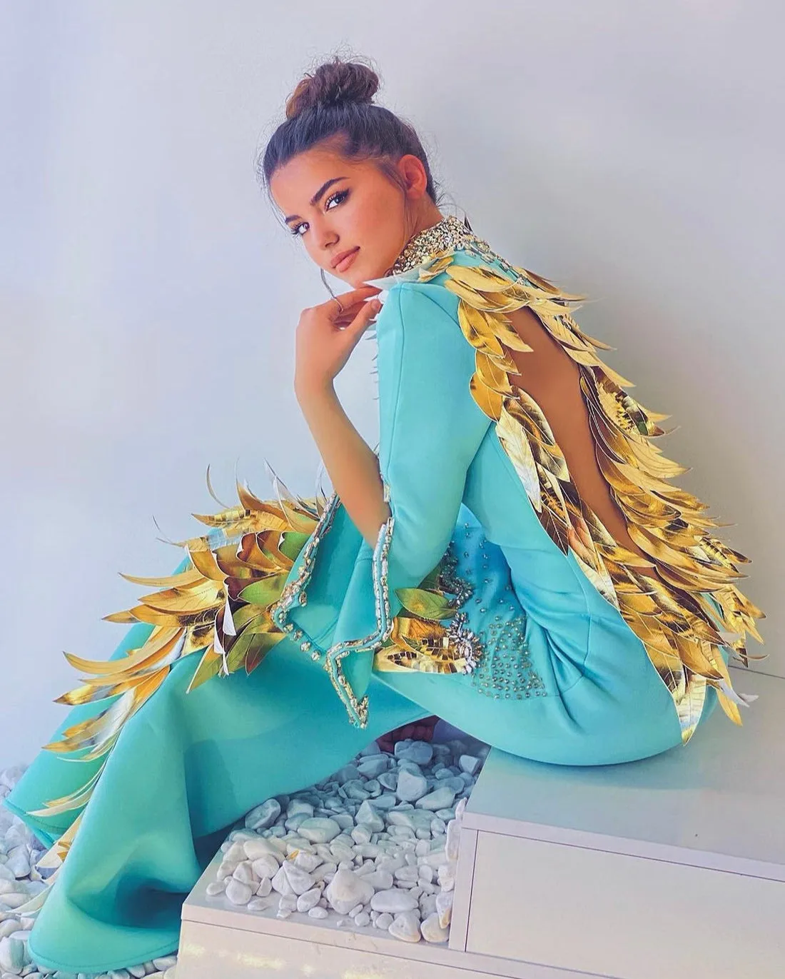Karsyn Long High Neck Blue Gold Evening Dress
