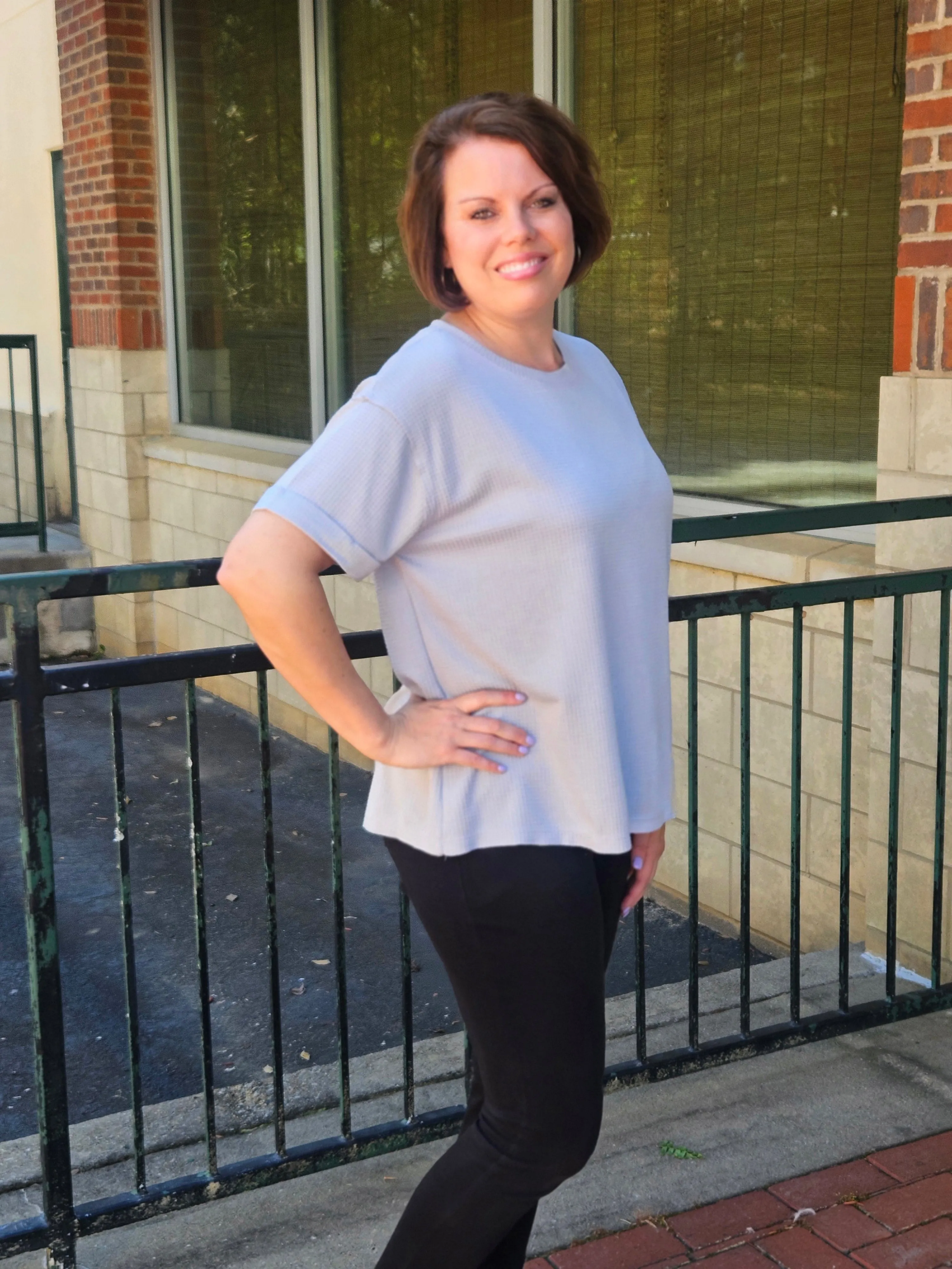 Lightweight Thermal Dolman Sleeved Top in Pearl Grey