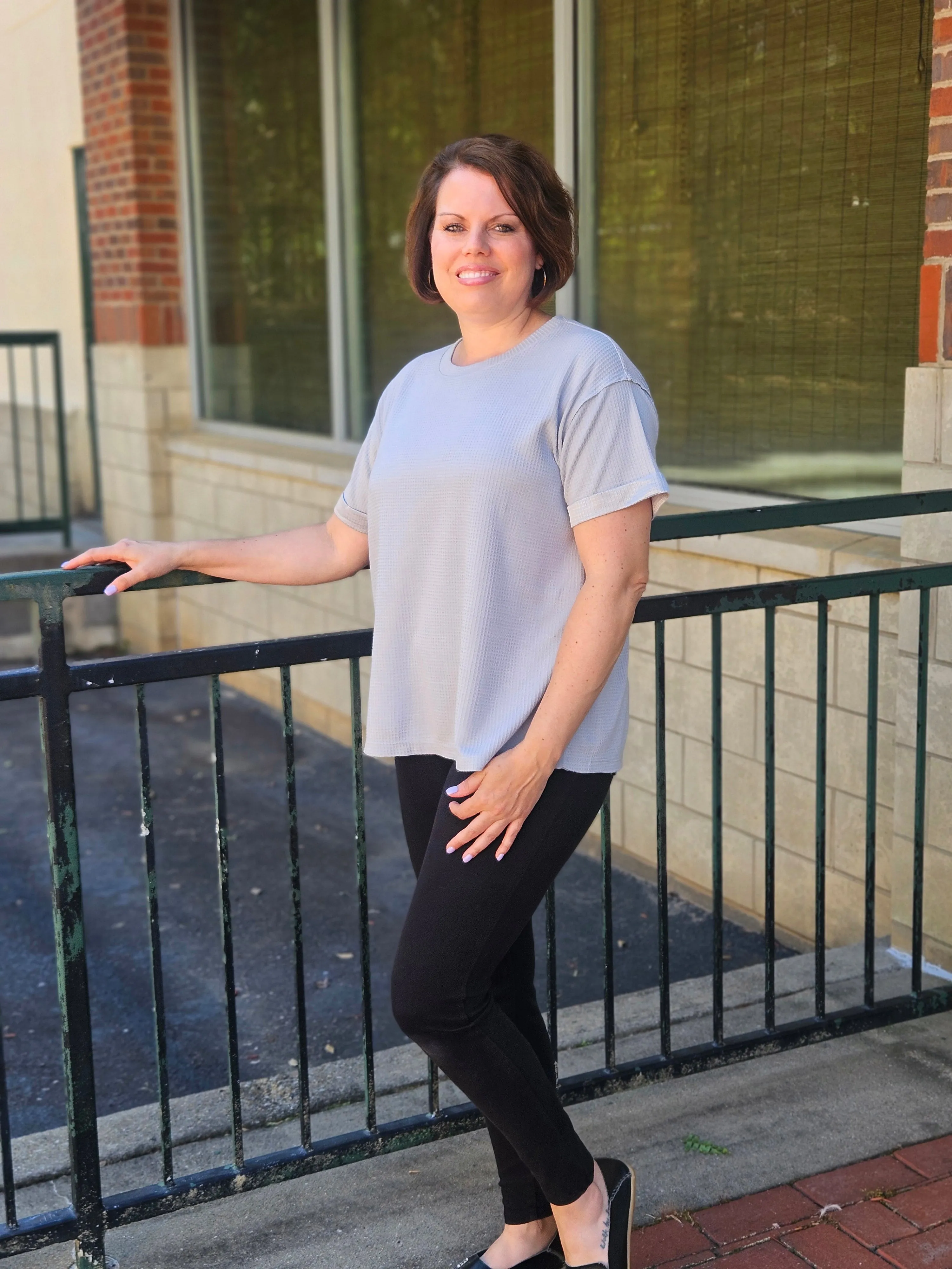 Lightweight Thermal Dolman Sleeved Top in Pearl Grey