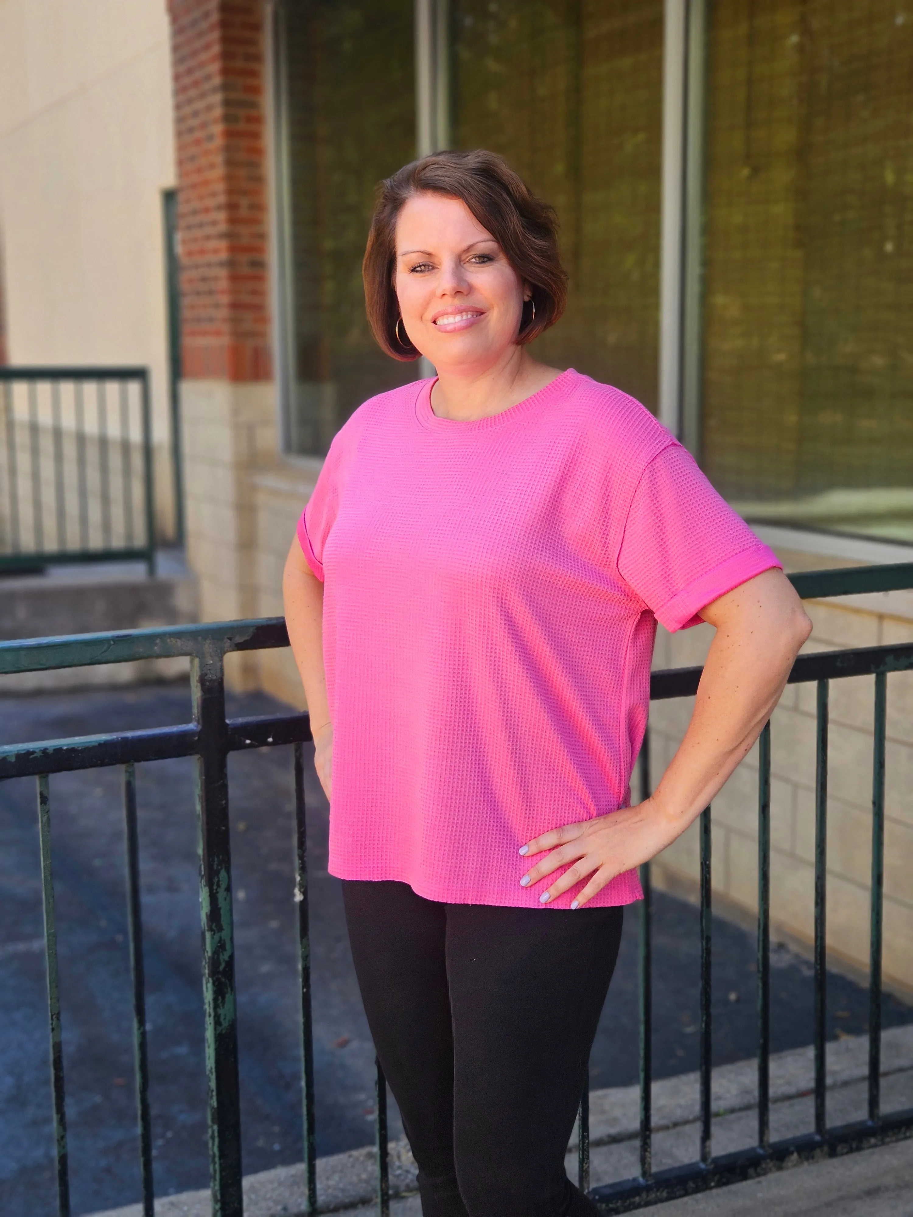 Lightweight Thermal Dolman Sleeved Top in Pink