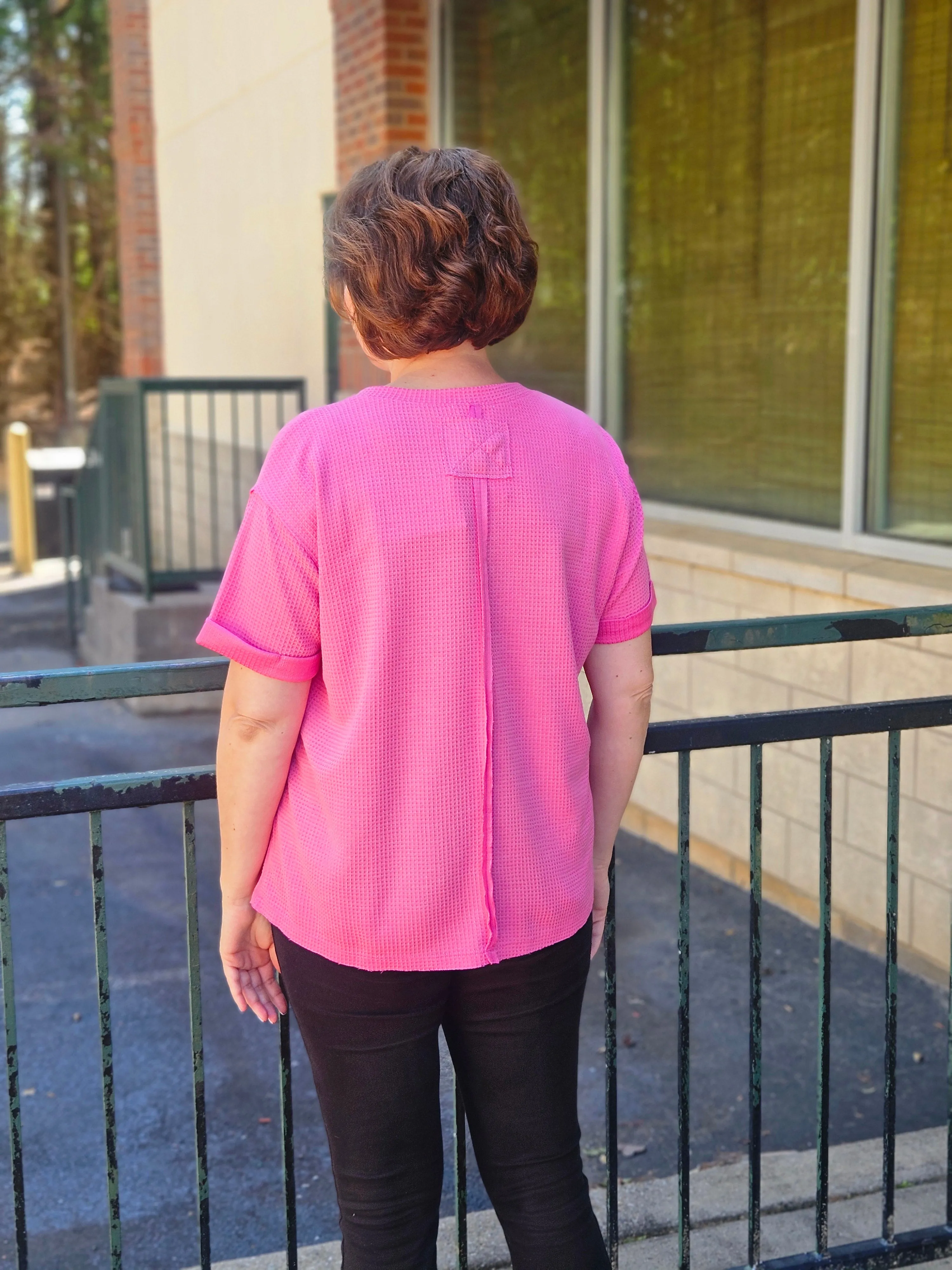 Lightweight Thermal Dolman Sleeved Top in Pink