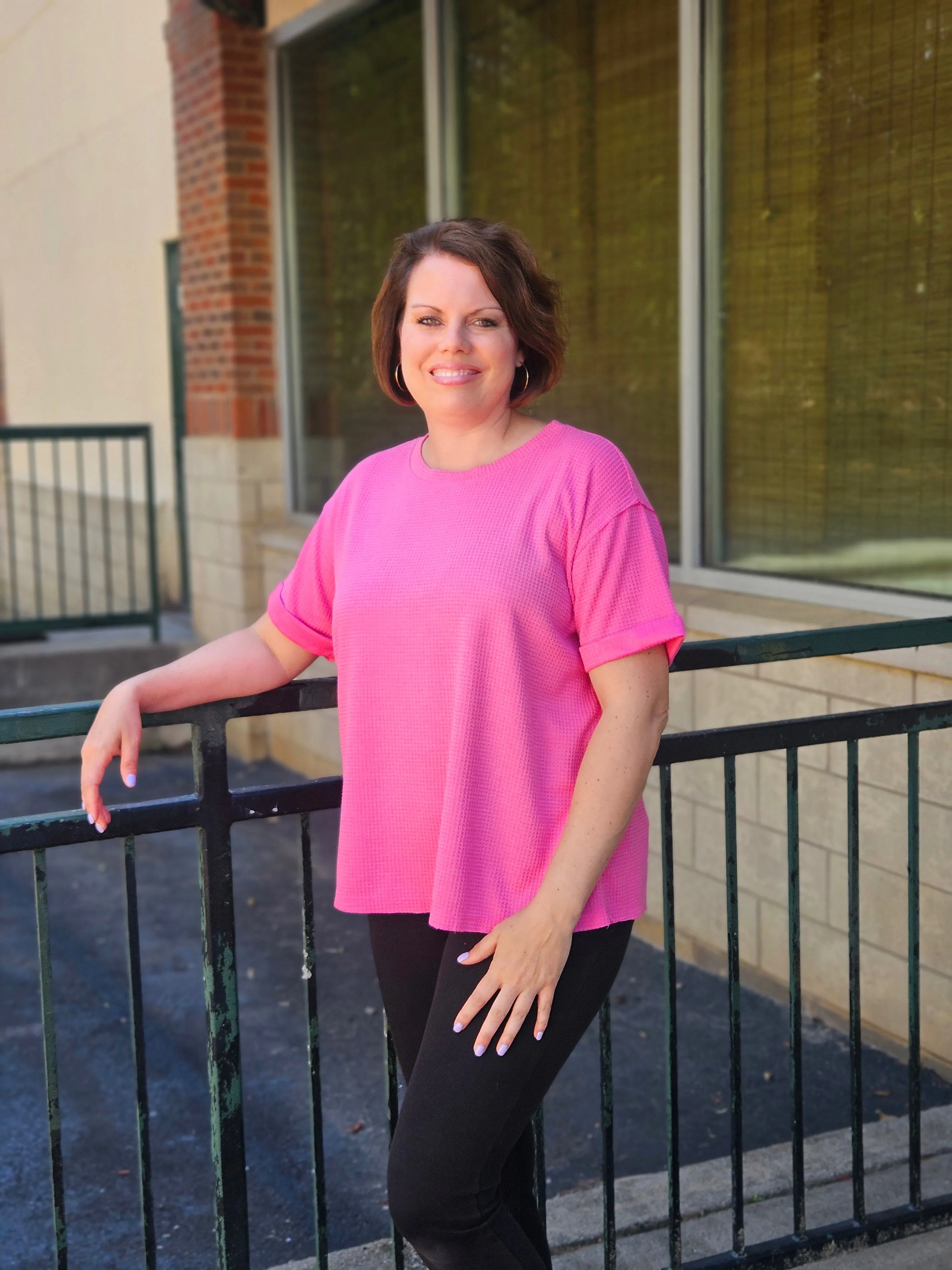 Lightweight Thermal Dolman Sleeved Top in Pink