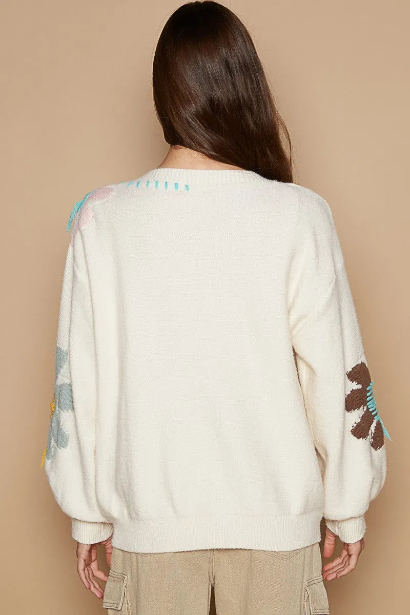ONLINE EXCLUSIVE POL V-Neck Long Sleeve Flower Fringe Sweater