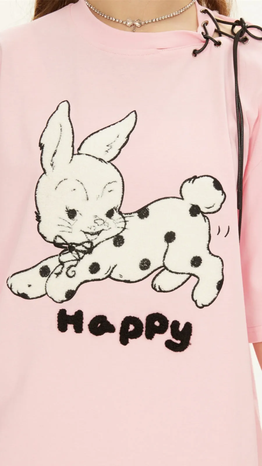 Playful Rabbit Embroidered Short Sleeve T-shirt