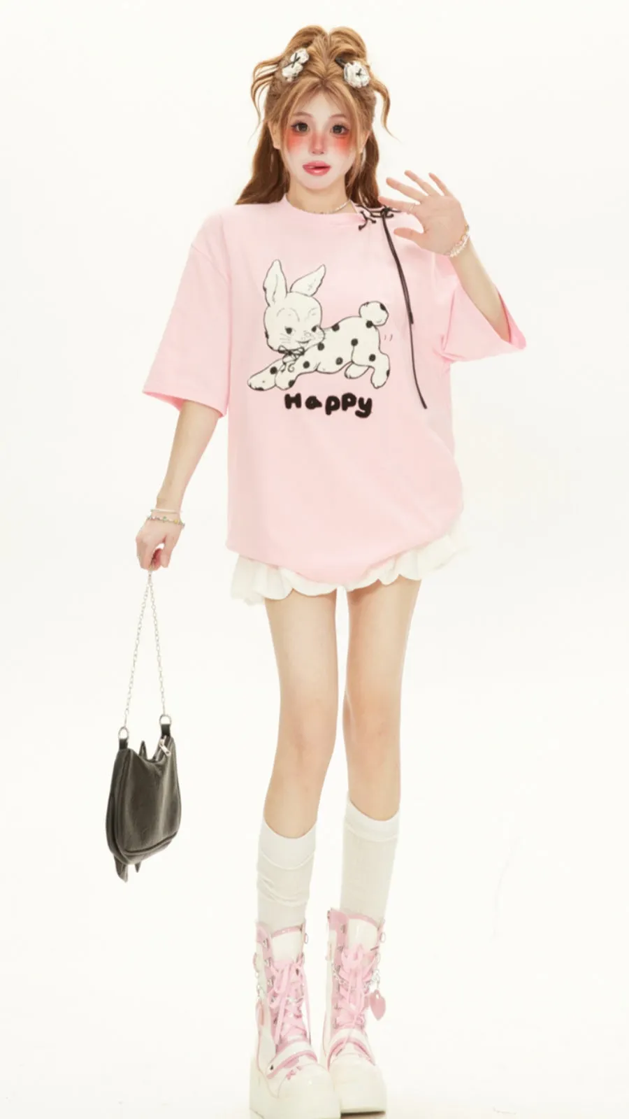 Playful Rabbit Embroidered Short Sleeve T-shirt