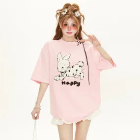 Playful Rabbit Embroidered Short Sleeve T-shirt