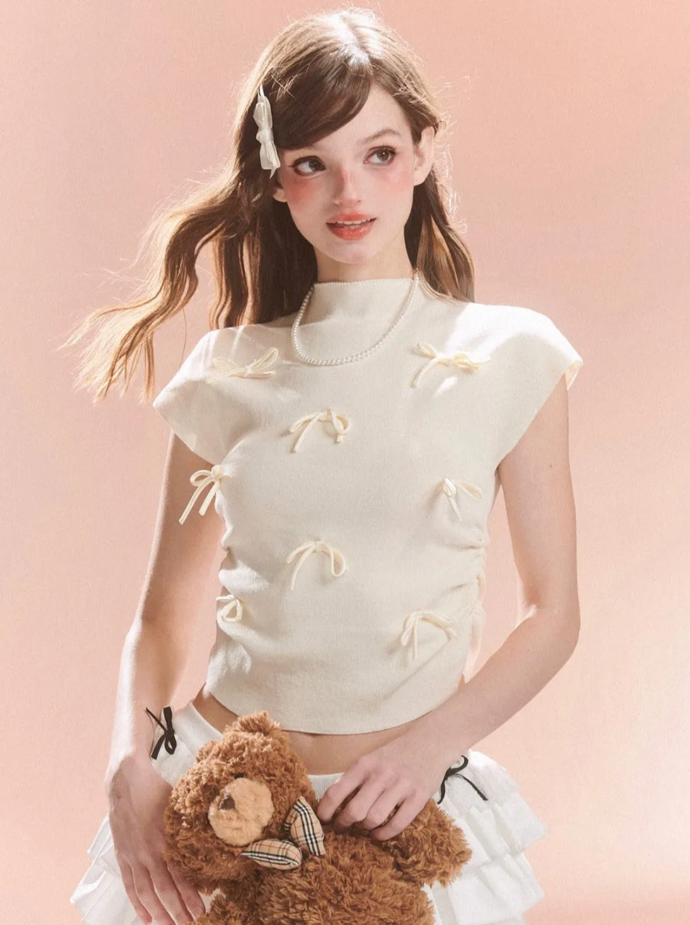 Short Collar Sweet Ribbon Top Little