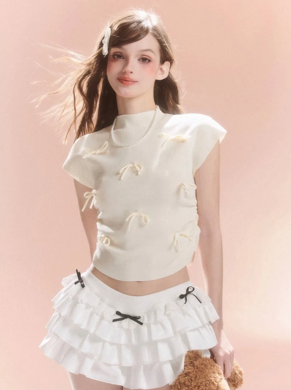 Short Collar Sweet Ribbon Top Little