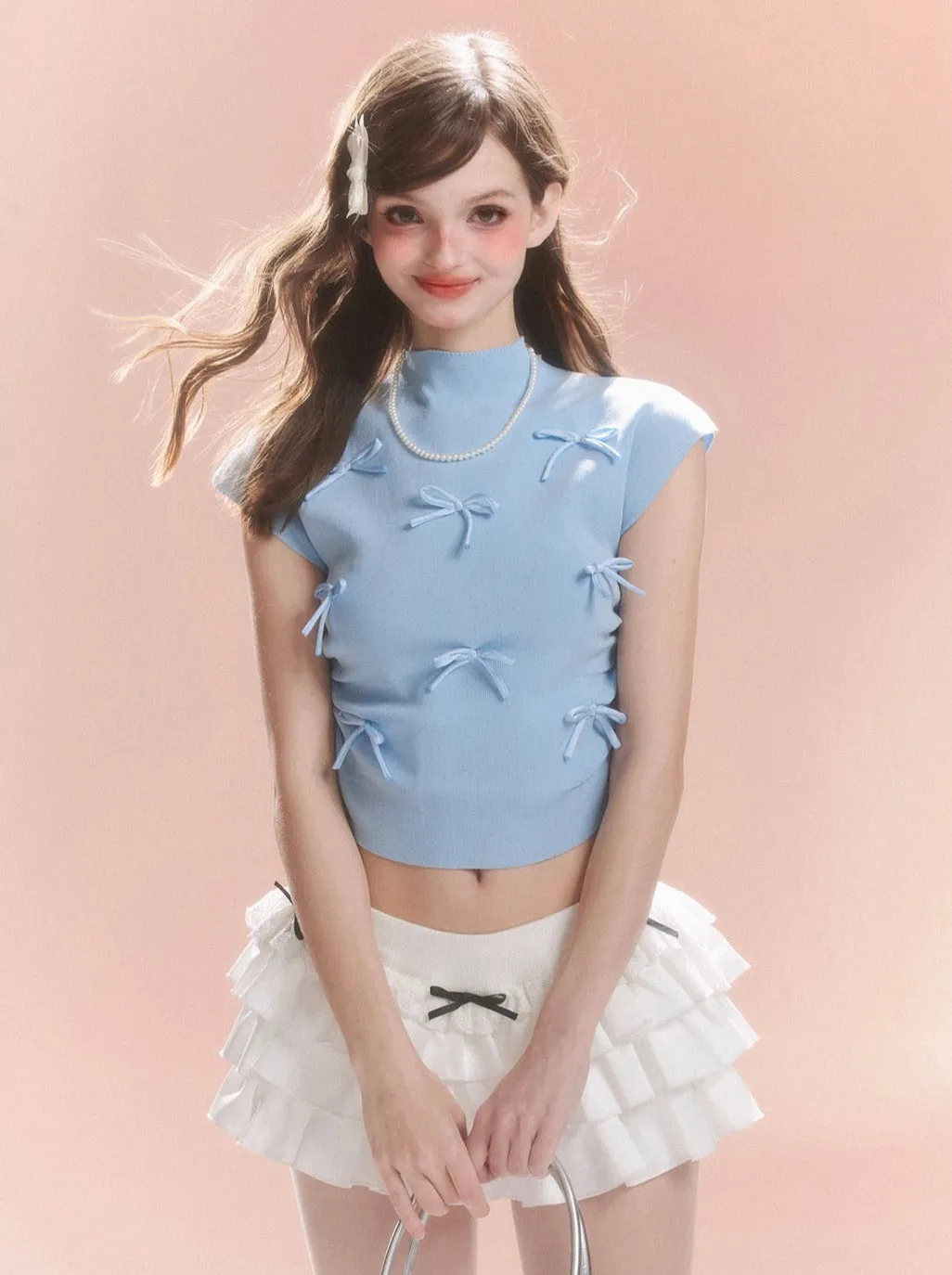 Short Collar Sweet Ribbon Top Little