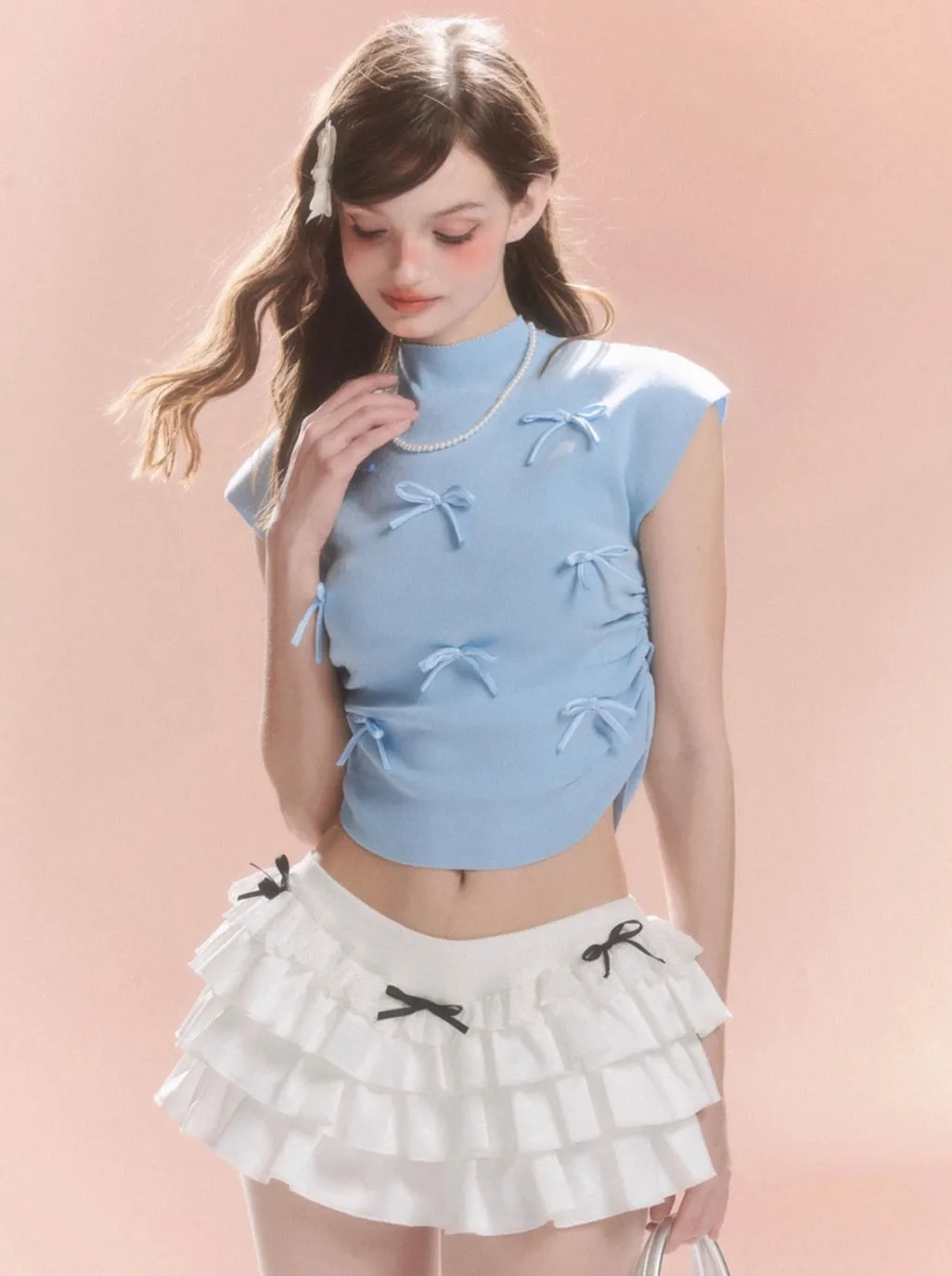 Short Collar Sweet Ribbon Top Little