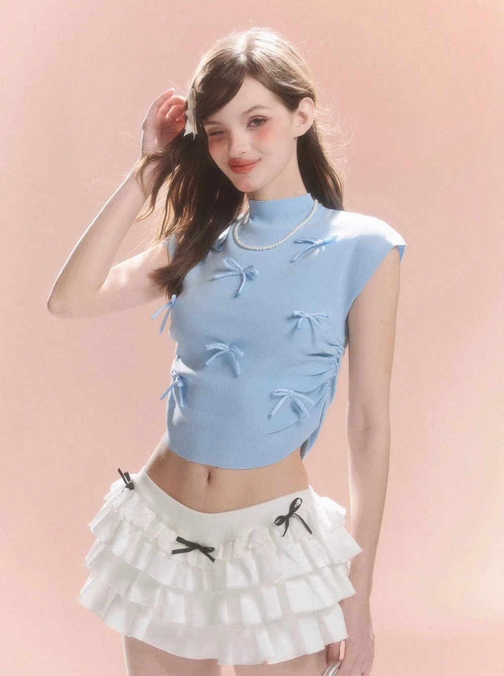 Short Collar Sweet Ribbon Top Little