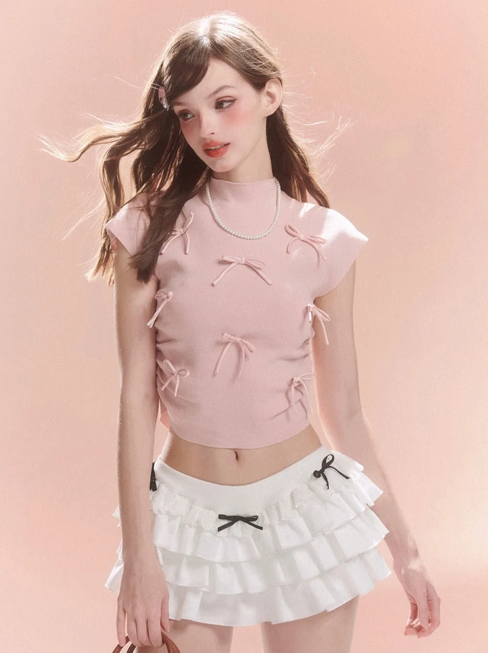 Short Collar Sweet Ribbon Top Little