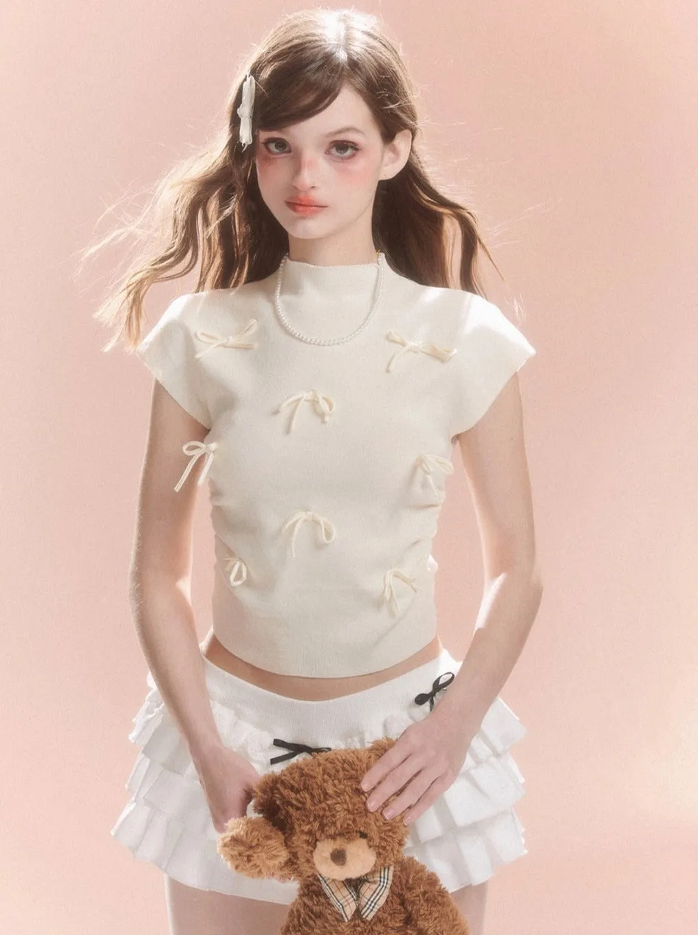 Short Collar Sweet Ribbon Top Little