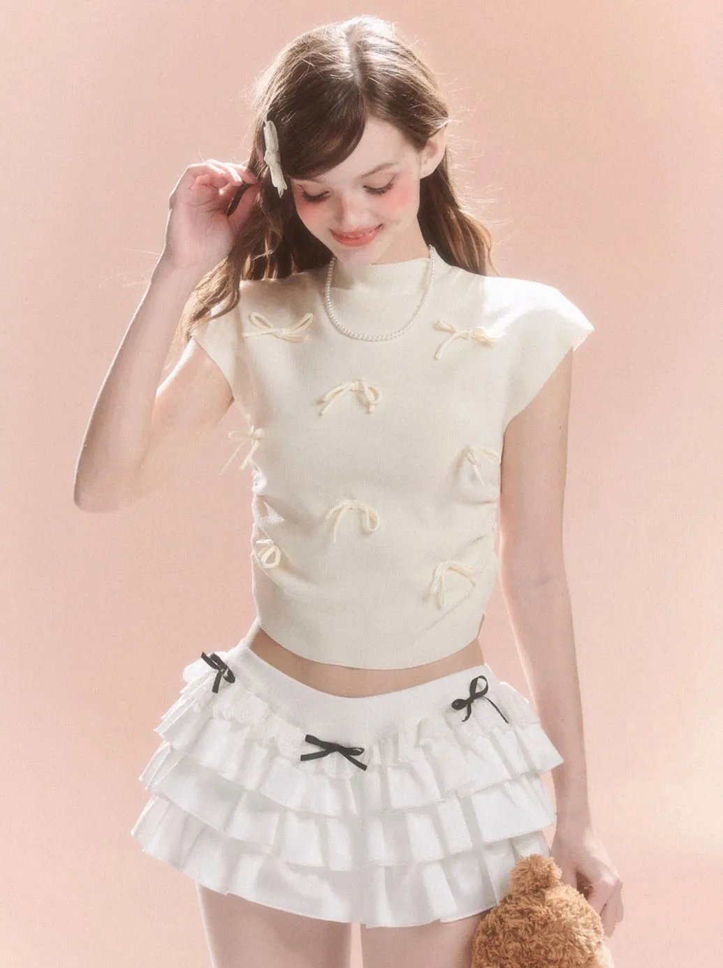 Short Collar Sweet Ribbon Top Little