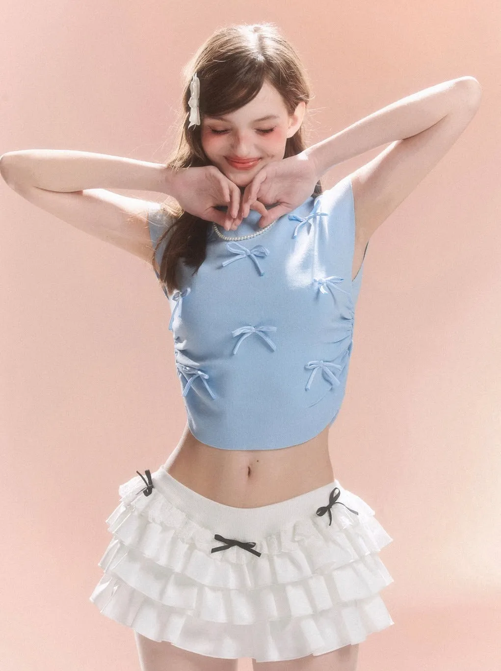 Short Collar Sweet Ribbon Top Little