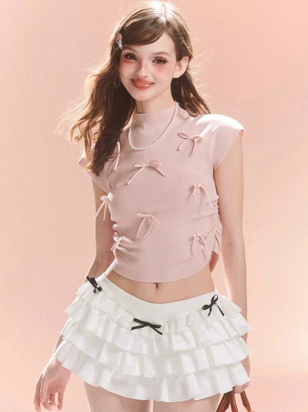 Short Collar Sweet Ribbon Top Little
