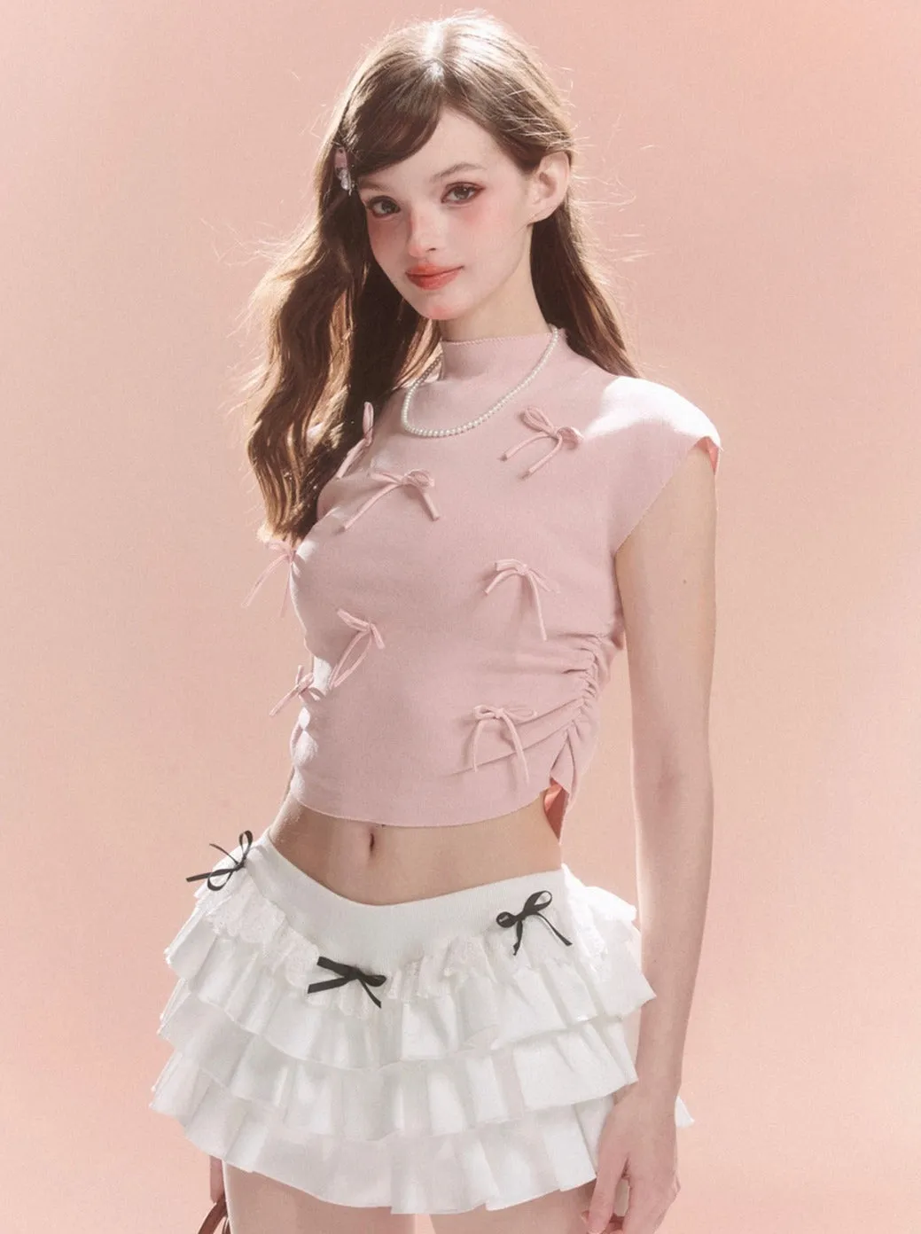 Short Collar Sweet Ribbon Top Little