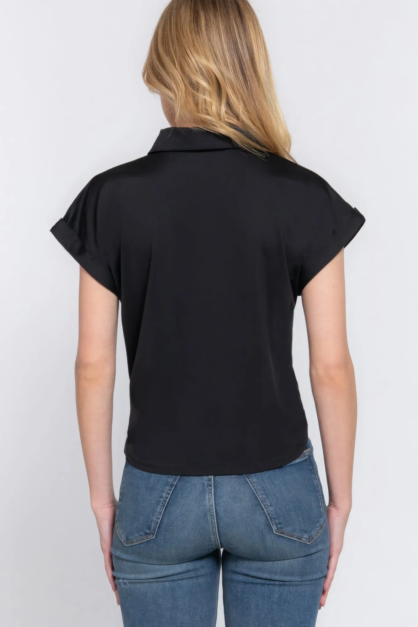 Short Slv Front Tie Stretch Ity Top