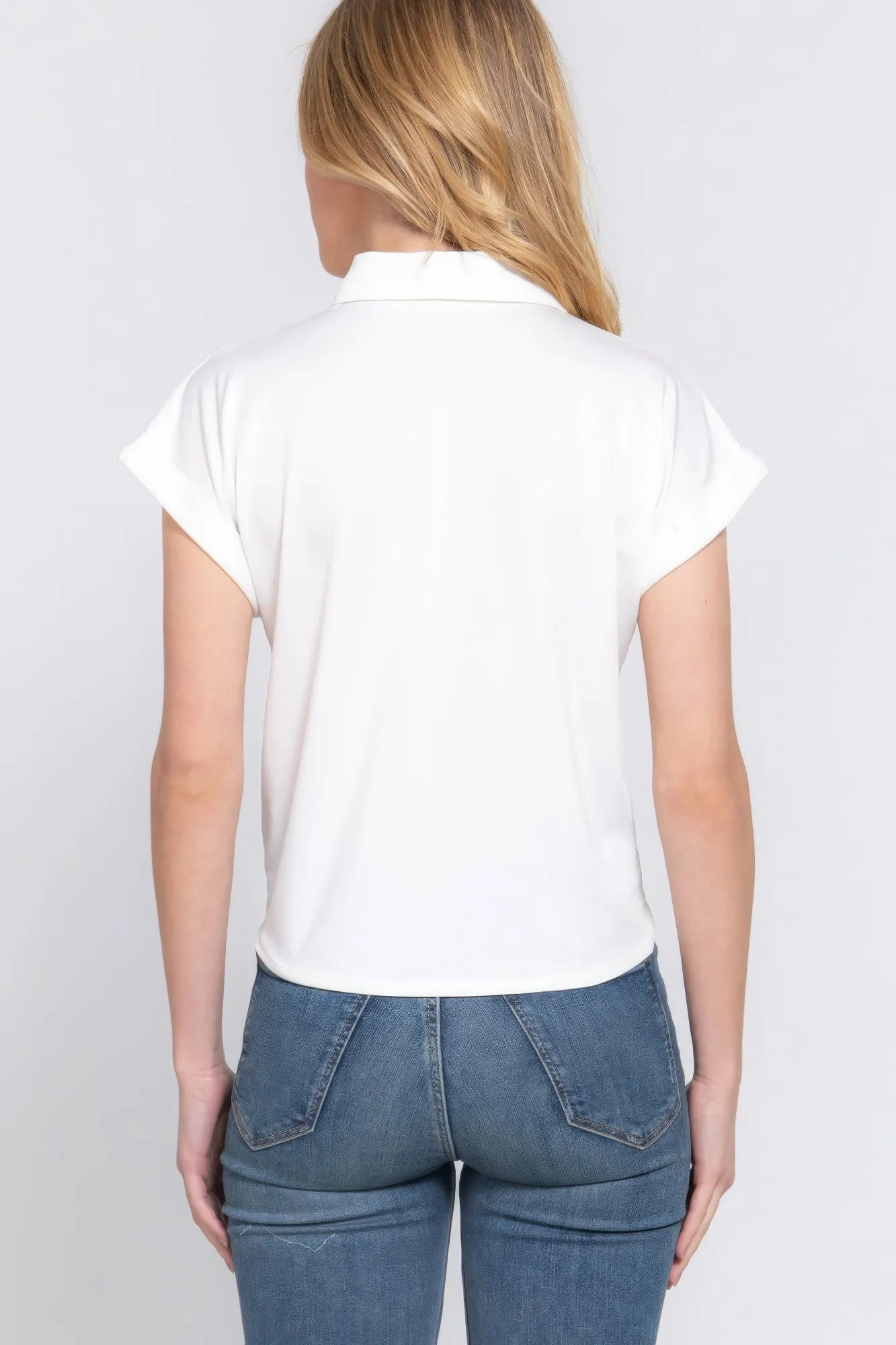 Short Slv Front Tie Stretch Ity Top