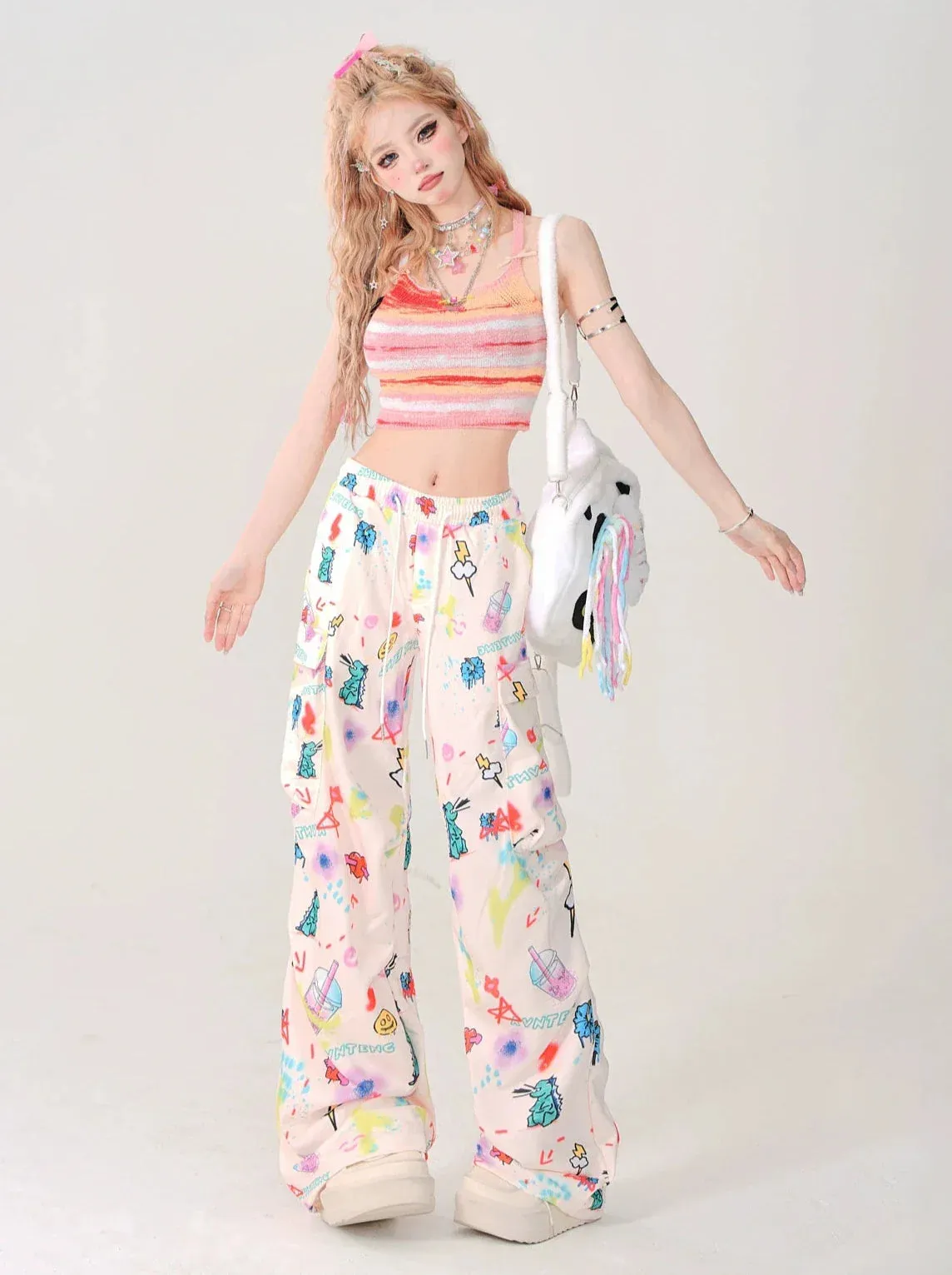 Top Girly Suspender Knit Short Cami Colorful