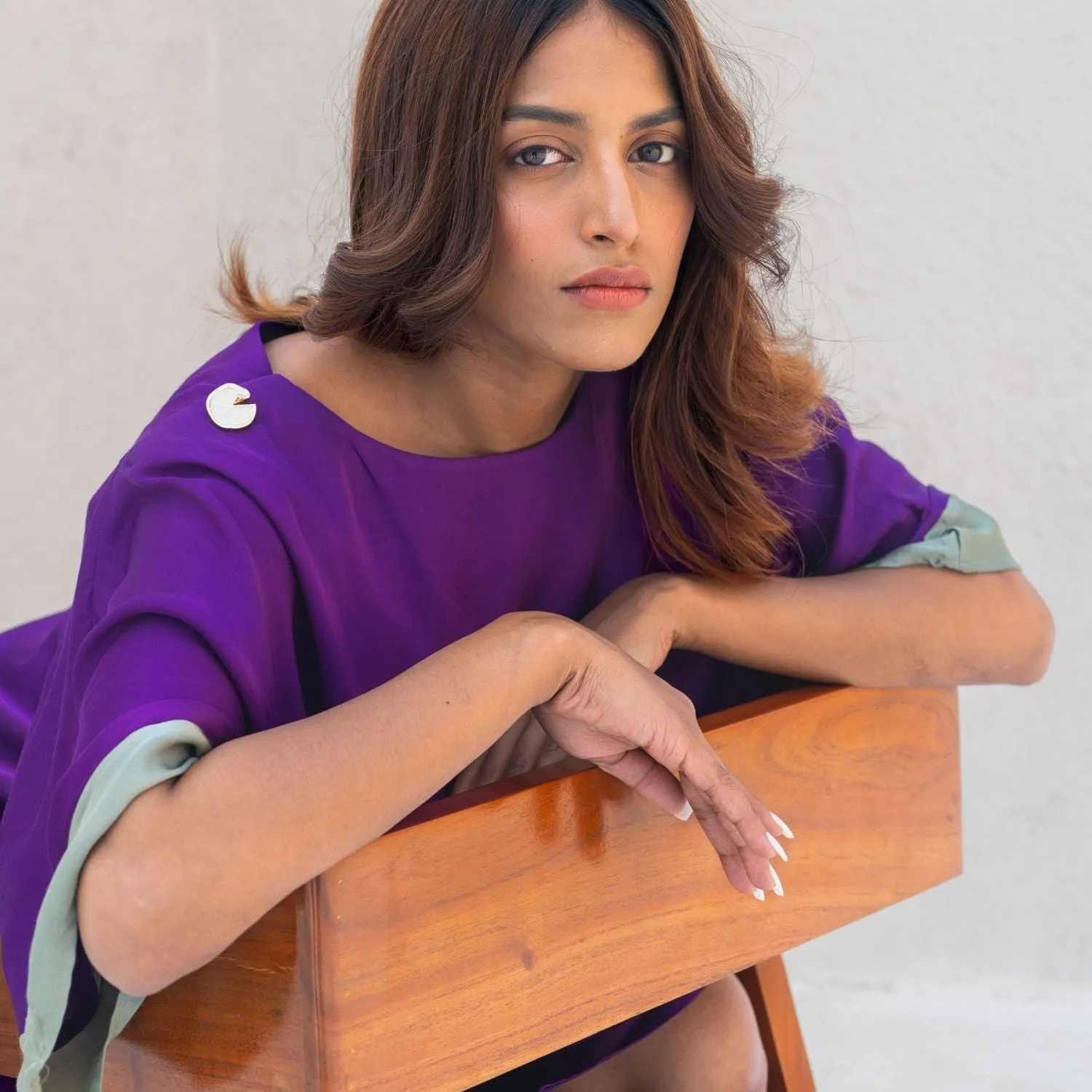 Vibrant Purple-Green Short Kaftan Dress | Modal | Casual Wear