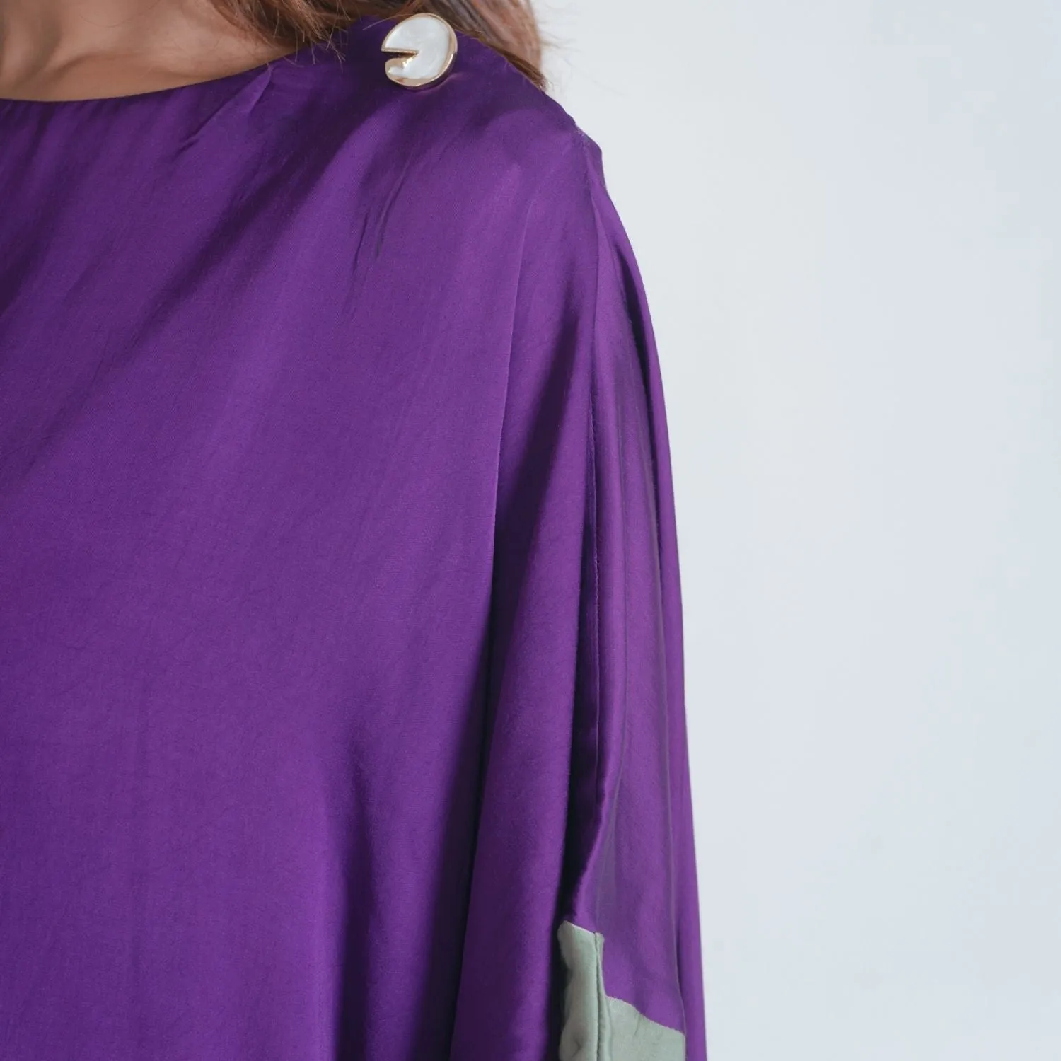 Vibrant Purple-Green Short Kaftan Dress | Modal | Casual Wear
