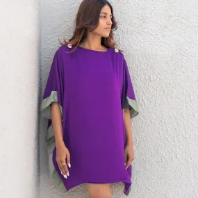 Vibrant Purple-Green Short Kaftan Dress | Modal | Casual Wear