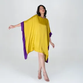 Vibrant Yellow-Purple Short Kaftan Dress | Modal | Stylish Elegance